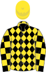 Black and yellow diamonds, checked sleeves, yellow cap