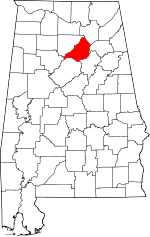 Map of Alabama highlighting Blount County