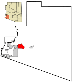 Location in Yuma County and the state of Arizona
