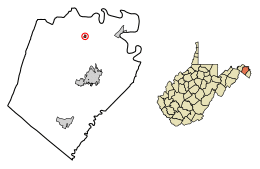 Location of Hedgesville in Berkeley County, West Virginia.