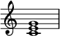{ \override Score.TimeSignature #'stencil = ##f \relative c' { \clef treble \time 4/4 <c e g>1 } }