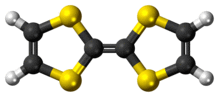 Ball-and-stick model of the tetrathiafulvalene molecule
