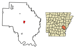 Location of DeWitt in Arkansas County, Arkansas.
