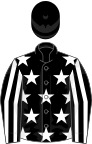 Black, white stars, striped sleeves, black cap