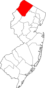 Map of New Jersey highlighting Sussex County