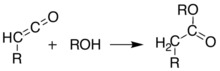 Addition reaction of an enol and a ketene, yielding ester