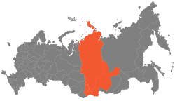 East Siberian economic region on the map of Russia