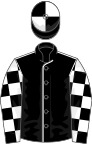 Black, white seams, checked sleeves, quartered cap