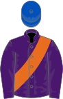 Purple, orange sash, royal blue cap