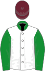 White, green sleeves and collar, claret cap