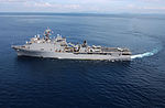 US Navy 050117-F-4884R-015 he amphibious dock landing ship USS Fort McHenry (LSD 43) makes a wide turn prior to conducting helicopter operations off the coast of the island of Sumatra, Indonesia.jpg