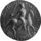 Greyscale photograph of the seal of Alexander II, King of Scotland.