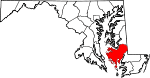 State map highlighting Dorchester County