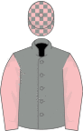 Grey, pink sleeves, check cap