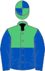 Emerald Green and Royal Blue (halved horizontally), Blue sleeves, quartered cap