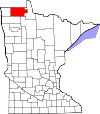 State map highlighting Roseau County