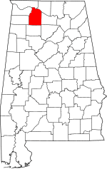 Map of Alabama highlighting Lawrence County