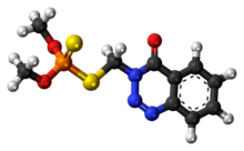 Ball-and-stick model of the azinphos-methyl molecule