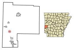 Location of Vandervoort in Polk County, Arkansas.