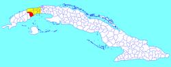 San Cristóbal municipality (red) within Artemisa Province (yellow) and Cuba