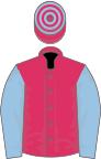 Cherry, light blue sleeves, hooped cap