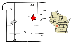 Location of Tomah in Monroe County, Wisconsin.