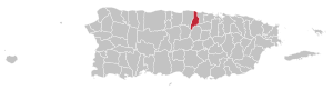 Map of Puerto Rico highlighting Vega Alta Municipality