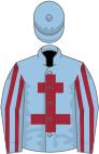 Light blue, maroon cross of lorraine, striped sleeves