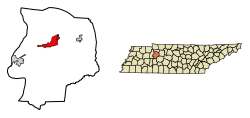 Location of Waverly in Humphreys County, Tennessee.