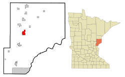 Location of the city of Sandstone within Pine County, Minnesota