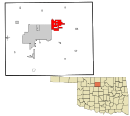 Location in Garfield County and the state of Oklahoma.