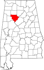 Map of Alabama highlighting Walker County