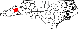 Map of North Carolina highlighting Buncombe County