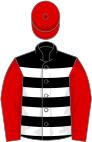 Black, White hoops, Red sleeves and cap