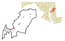 Queen Anne's County Maryland Incorporated and Unincorporated areas Queenstown Highlighted.svg