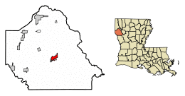 Location of Mansfield in De Soto Parish, Louisiana.