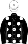 Black, white spots, black sleeves, white cap
