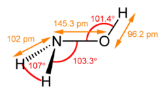 Stereo, skeletal formula of hydroxylamine with all explicit hydrogens added and assorted dimensions