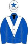 Royal blue, white chevron, white cap, blue star