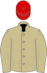 Beige, red cap