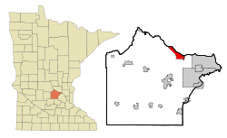 Location of the city of Monticello within Wright County, Minnesota
