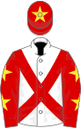White, red cross belts, red sleeves, yellow stars, red cap, yellow star
