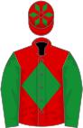 Red, green diamond, green sleeves and diamonds on cap