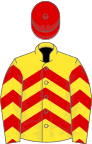 Yellow, red chevrons, red cap