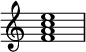  { \override Score.TimeSignature #'stencil = ##f \relative c' { \clef treble \time 4/4 <f a c e>1 } } 