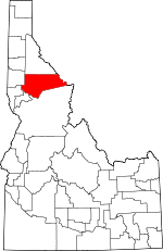 Map of Idaho highlighting Clearwater County