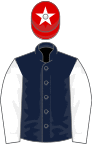 Dark blue, white sleeves, red cap, white star