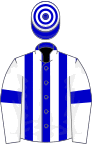 Blue and white stripes, white sleeves, blue armlets, hooped cap