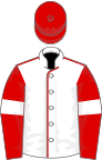 White, red seams, red sleeves, white armlets, red cap