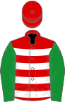 Red and white hoops, green sleeves, red cap